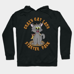 Cute CRAZY CAT LADY STARTER PACK Cartoon Hoodie